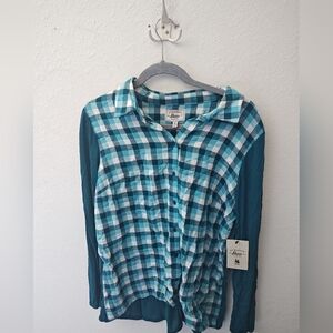 G.H Bass & Co Teal Long-Sleeve Plaid-Front Shirt XL